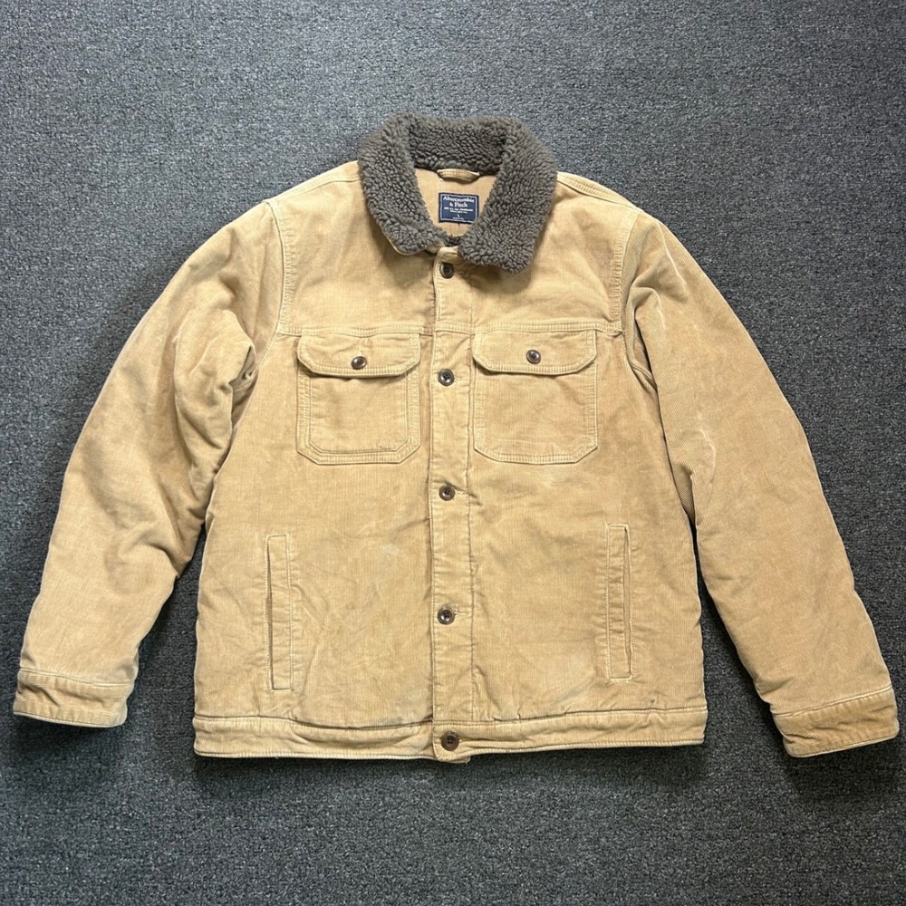 Abercrombie & Fitch Corduroy Trucker Jacket Tan Mens Large Sherpa Lined Gorp Y2K